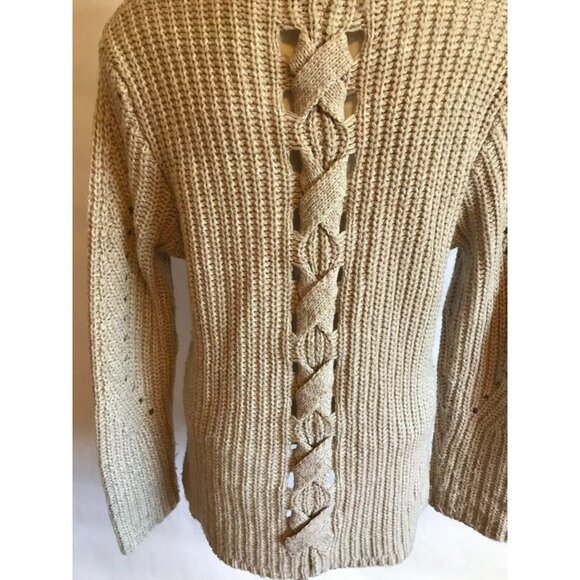 John + Jenn Oatmeal Tan Chunky Cable Knit Sweater W/ Braiding, Size Small - Picture 5 of 7